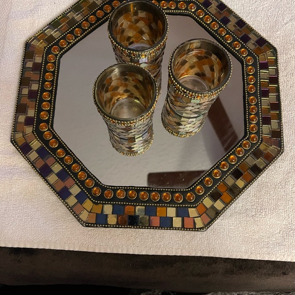 Partylite Global Fusion Mirror Tray Wall Hanging Three Tealite or Votive holder - Picture 2 of 15